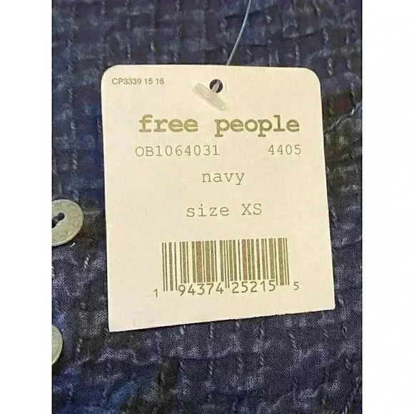 FP We the‎ Free Cool Meadow Peasant Blouse XSMALL Navy Long Sleeve Yoke Neck NWT - Picture 6 of 11